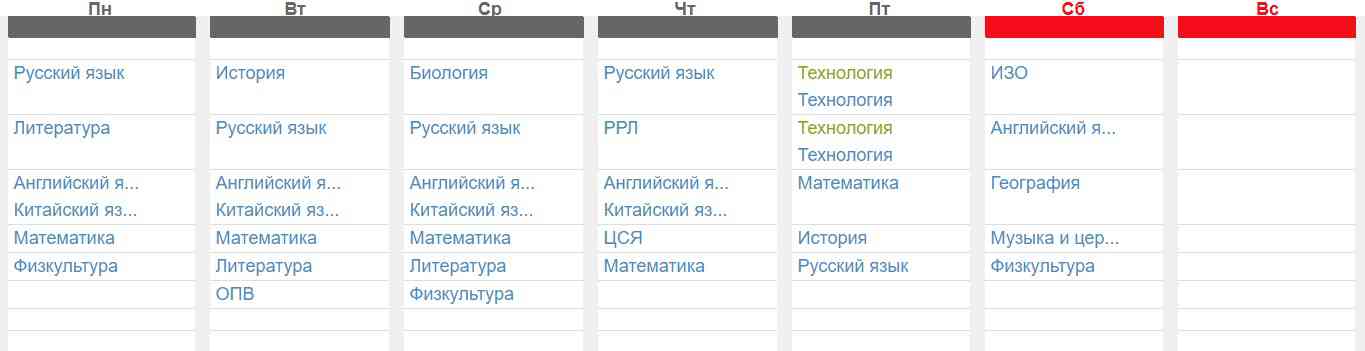 Расписание уроков 5Б